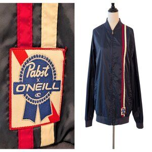 Pabst x O'Neill Mens Size L Navy Blue Red White Full Zip Windbreaker Jacket Top